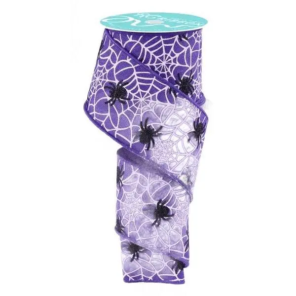 2.5" x 10yd Glitter Spider Webs Ribbon in Purple, Black, & White