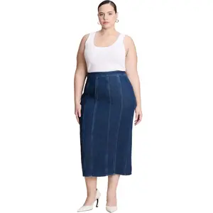 ELOQUII Women's Plus Size Seamed Denim Column Skirt