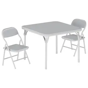 GAOMON 3 Piece Set Folding Table and Chairs Set, Boys and Girls Activity Table and Chairs Set for Dining Room,Daycare,Classrooms-Grey