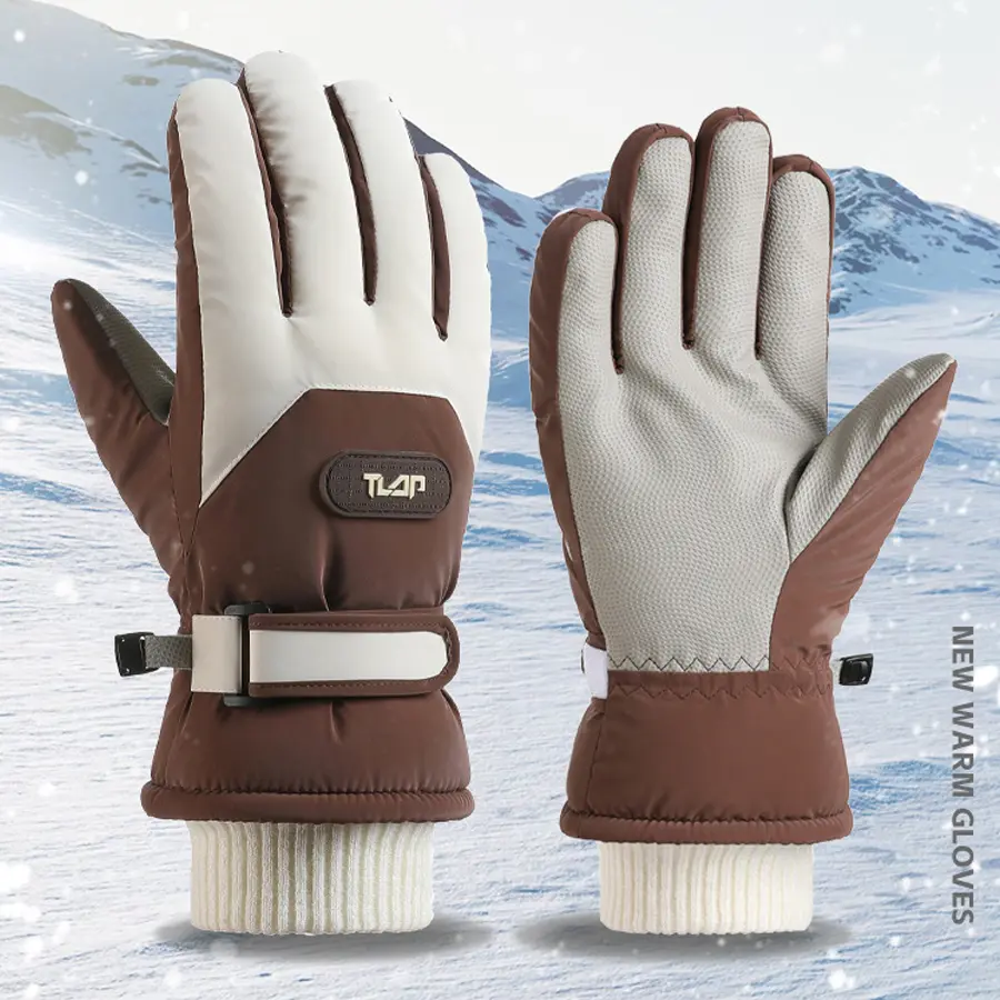 Color Block Waterproof Ski Gloves, Thick Fleece Lined Windproof Thermal Snow Gloves