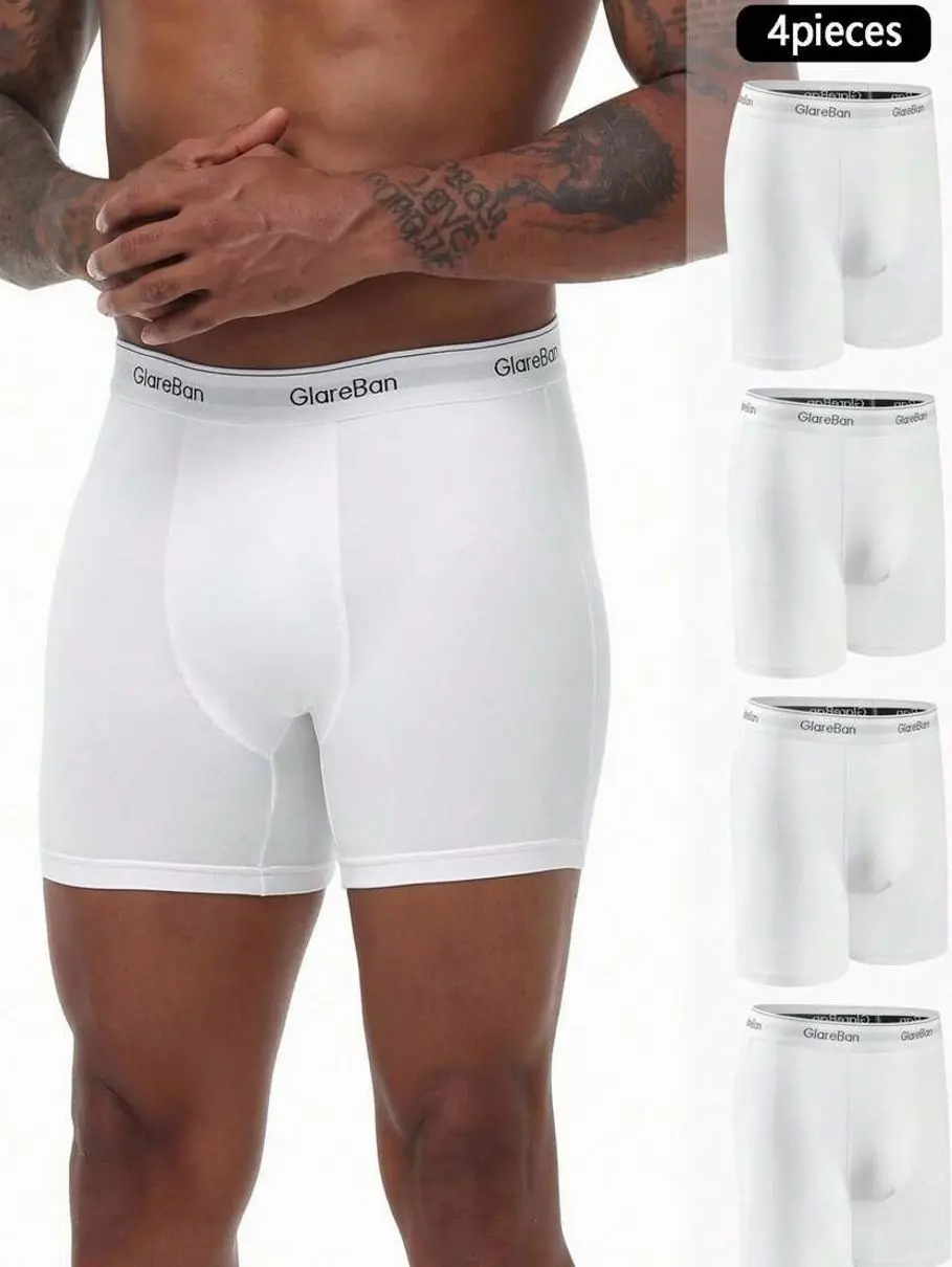 Men's White Boxer Briefs, 4-Pack Mid-Length Soft Skin-Friendly Underwear for Daily Breathable Comfort