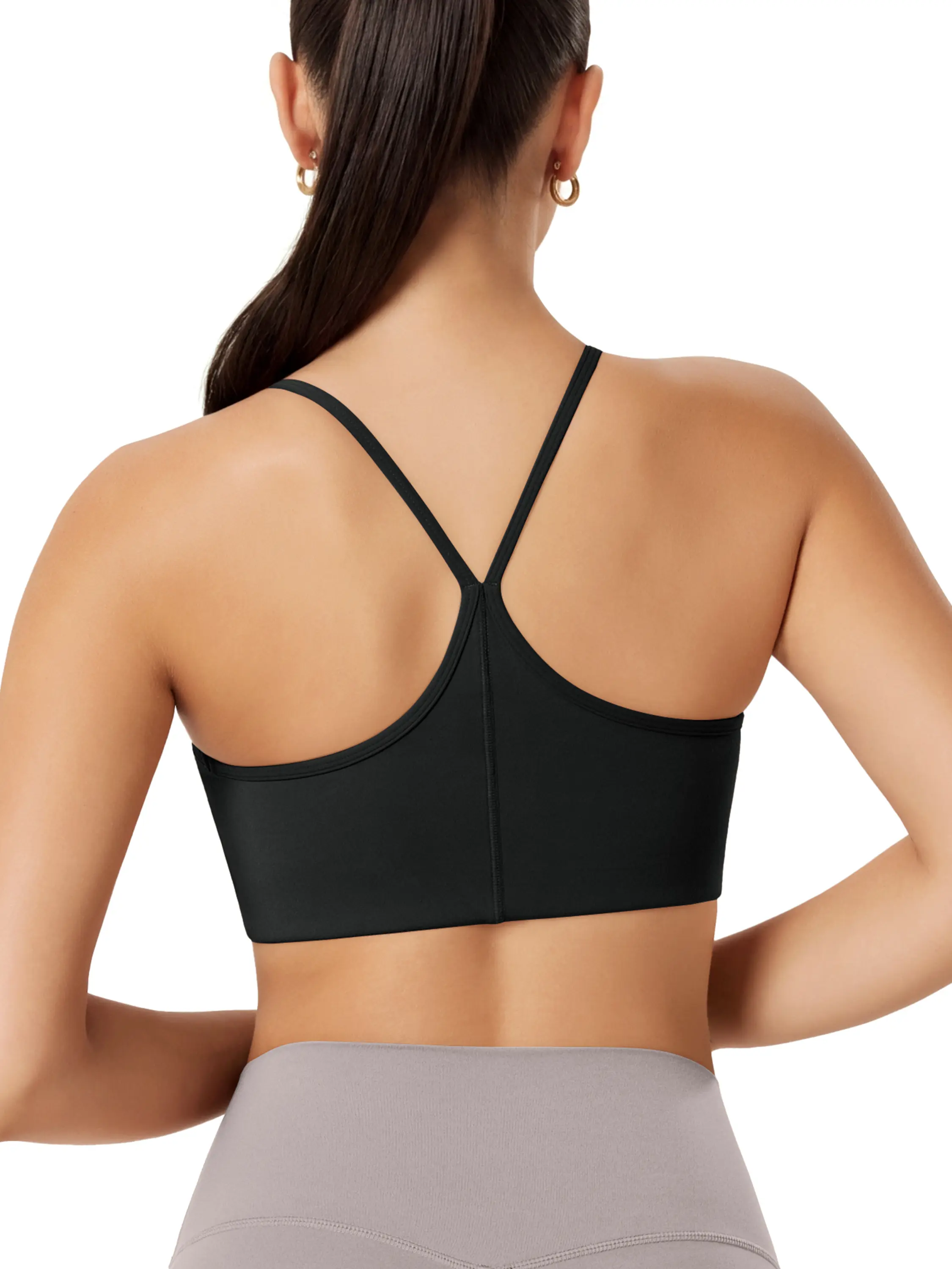 ODODOS Women's Cloud Feeling Scoop Neck Sports Bra - Low Support Strappy Yoga Bra with Removable Pads