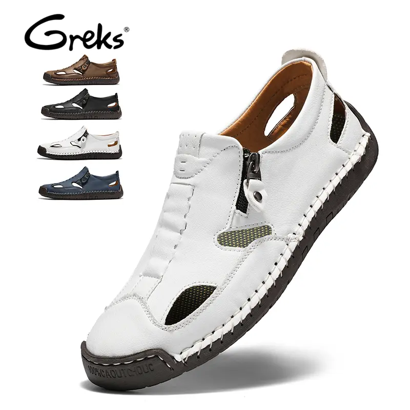 GREKS Men's Closed Toe Casual Sandals Black White Blue Multi Color Outdoor Summer Footwear