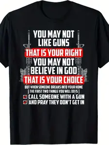 Men'S Gun Rights T-Shirt - 2A Advocacy Design with "You May Not Like Guns, That Is Your Right" Slogan & Graphic, Loose Fit Breathable Tee, All-Season Casual Short Sleeve Shirt for Gun Enthusiasts, Machine Washable Statement Apparel