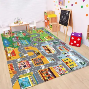 Car Track Rug Car Rugs for Kids Toy Cars City Life Road Rug for Kids Play Mat for Boys Girls Playroom Living Room Classroom
