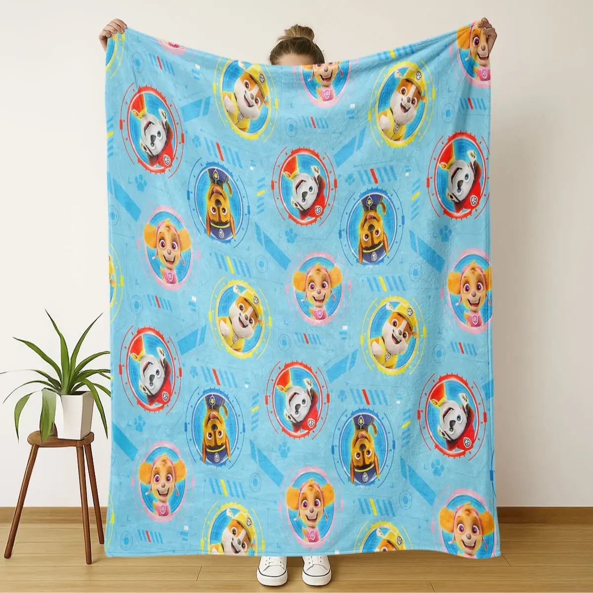 Paw Patrol Theme Flannel Throw Blanket, 100% Polyester Fiber, All-Season Warmth, Lightweight Multi-Purpose, Perfect Gift for Sofa Bed Car Use, Kid Blanket