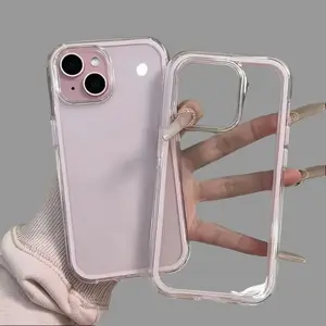 Minimalist Solid-Color Border Transparent Smartphone Case, Military-Grade Shockproof Soft Silicone Casing for iPhone 11/12/13/14/15/16/17 & Pro/Pro Max, Cellphone Handheld Accessories