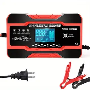 12V-24V 7-stage smart Auto Motorcycle Battery Charger Full Automatic 10A Digital Car Battery Charger  Pulse Repair for AGM GEL WET Lead Acid