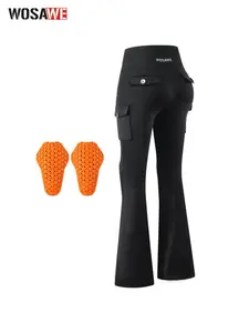 WOSAWE Women Biker Flare Legging High Waist Motorcycle Pants Tummy Control with Knee Pads Flat seams, smooth and durable
