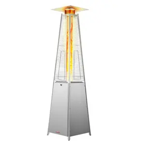 fathersdaygift VEVOR Patio Heater for Outdoor Use, 48000BTU Pyramid Propane Heater w/Wheels, Quartz Glass Tube Outdoor Patio Flame Heater for Patio, Party, Backyard, Garden, Decoration, Silver