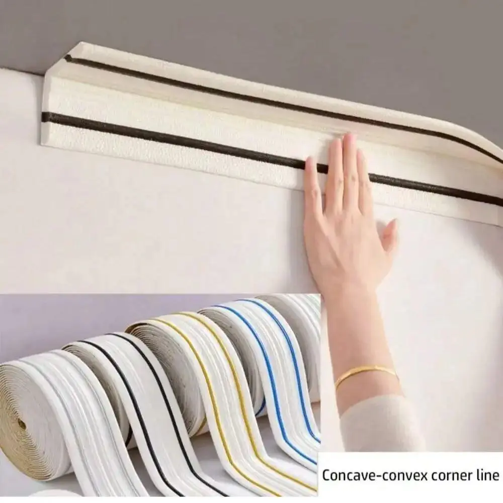 1Rolls 14cmx2.3m Self Adhesive Flexible Foam Molding Trim,3D Decorative Wall Lines Wallpaper Border for Floor Wall