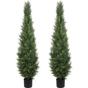 Artificial Cedar Topiary Trees 5FT Potted Fake Cypress Trees Faux Evergreen Plants for Home Porch Garden Decor Set of 2