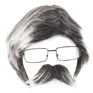 Old Man Wig Costume - 3 Pc Set - Dress Up Set - Grey Wig, Mustache, Glasses - Grandpa Costume Accessories