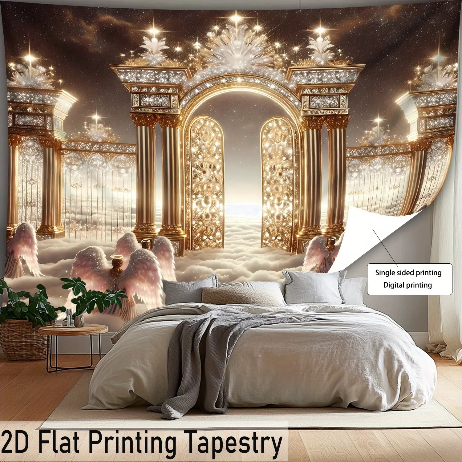 1pc Extra-Large Luxurious Arched Angel Starry Sky Hallway HD Digital Print Tapestry, Polyester Fiber Angel Motif Tapestries, No-Installation Home Decor