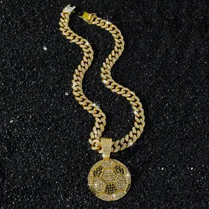 A Cuban football pendant chain necklace, a gold-plated streetwear fashion accessory, suitable for both men and women, a personalized and simple long sweater chain necklace, a birthday gift, an anniversary gift, a World Cup exclusive custom design. jewelry