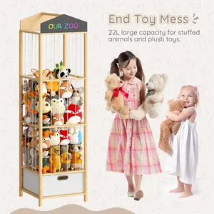 HOOBRO Stuffed Animal Storage & Organizer, Bamboo Stuffed Animal Holder with Fabric Drawer and DIY Chalkboard, Plush Toy Organizer for Playroom, Living Room, Nursery, Natural and Beige#SpringSale #BigSpringSale