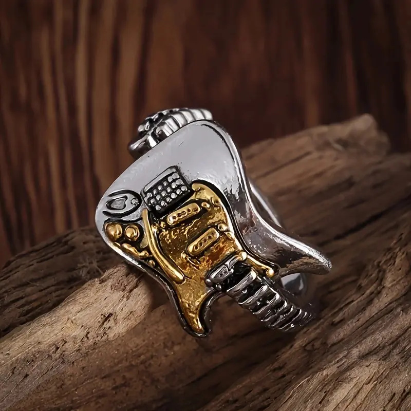 Men's adjustable ring with electric guitar, rock, punk style; women's hip-hop style; couple's party ring for index finger.