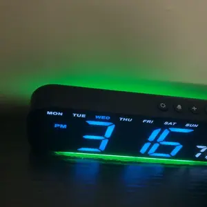 TIMESS 10" Plastic Modern LED Digital Alarm Clock - Large Screen, Big Digits, RGB Base Glow, USB&Battery Power, Date-Week-Temperature Display, 2 Alarm Presets, Countdown Timer, Room Accessory, Cool Room Gadgets for Bedroom