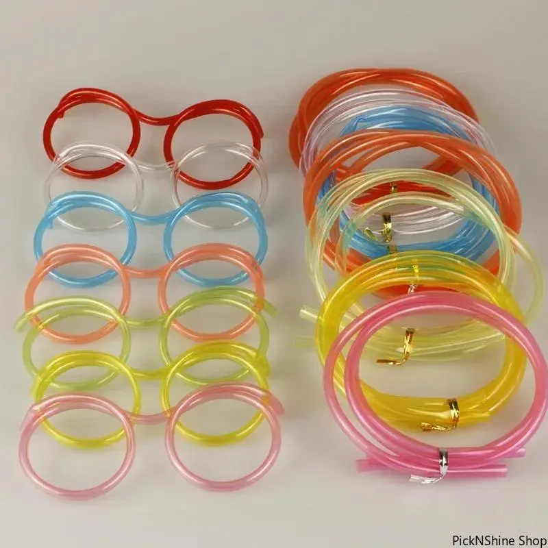 Funny Transparent PVC Straw Glasses, Soft and Flexible Drinking Toy for Kids' Parties and Creative Gifts, Transparent Straw Glasses, Synthetic