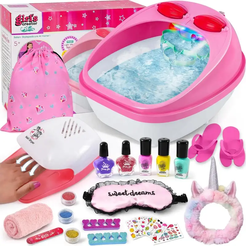 Foot  &  Kit Set,   Day Kit for Girls, Massage Foot Soak Tu and  Dryer, Manicure Pedicure Art Salon Girl  for 5-12, Christmas irthday Gifts