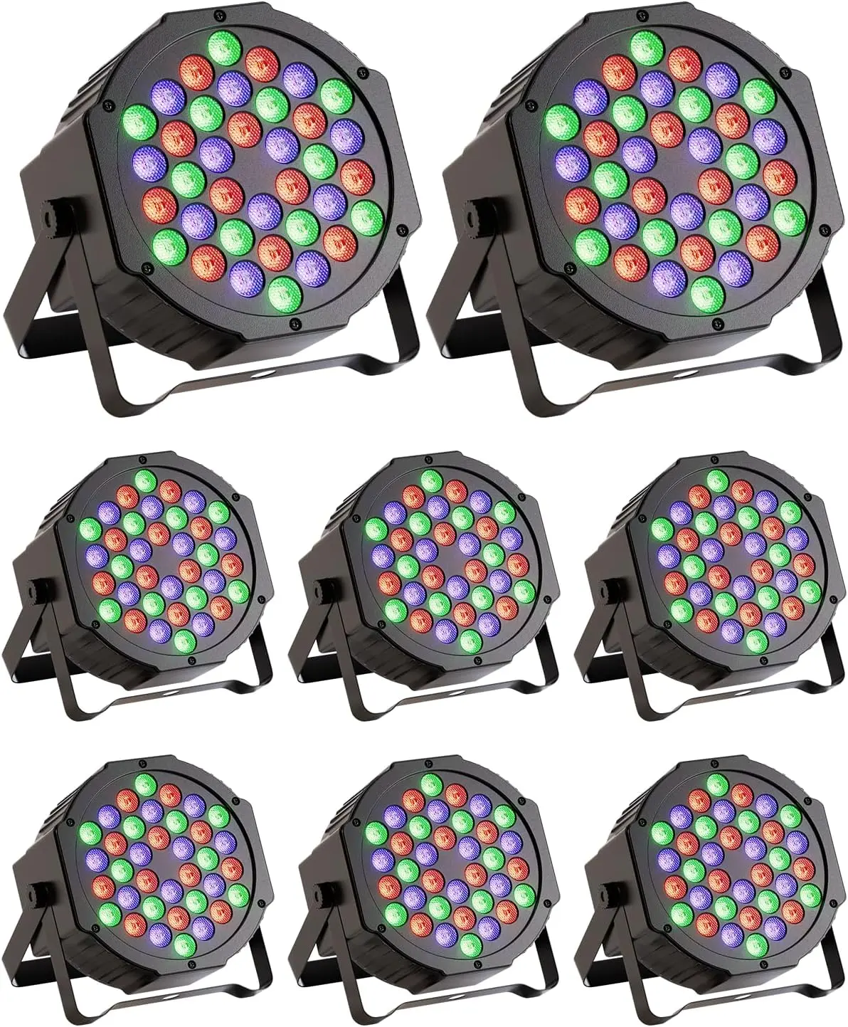 RGB LED Par Light Set (4-Pack), 36-LED Uplight Effect Stage Lights with 7 Modes, Sound Activation, Remote & DMX Control for Party, Wedding Events
