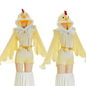 Anime Kawaii Cream Yellow Chicken Sexy Lingerie Plush Romper Halloween Costume Furry Onesie with Eyes and Socks