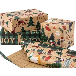 Christmas Wrapping Paper Rolls with Tags and Jute String - 17 inches x 10  per Roll,  of 3 Rolls