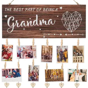 Grandma Gifts Nana Photo Picture Frame, Birthday Christmas Thanksgiving Gifts for Grandma from Grandkids, Hanging Photo Frame with Clips and Twine Brown