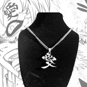 Anime "Love" Kanji Gaara Chain Stainless Steel Vintage Cross Pendant Necklace 20inch Naruto Fans Gift Jewelry Tiktoks Op Summer