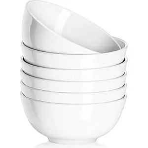 Ultra- 22 Ounce Soup Bowls, Cereal Bowl, 6 inch Bowls Set, White Ceramic Bowls, White Bowls for Kitchen, Snack Rice Pasta Salad Oatmeal, Set of 6, Dishwasher & Microwave Safe