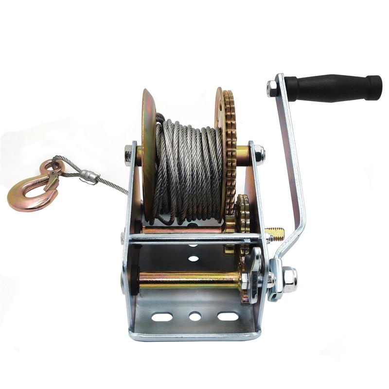 2000Lbs Dual Gear Hand Winch Towing Boat Trailer w/ 33FT Steel Cable Hand Crank