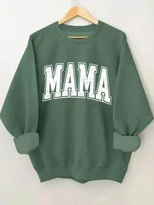 Women's "MAMA" Letter Print Round Neck Long Sleeve Sweatshirt, Casual Crew Neck Pullover For Spring & Fall, Fashion Women's Top For Daily Wear