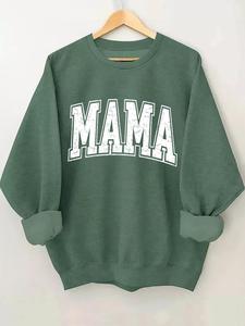 women's "mama" letter print round neck longsleeves sweatshirt, lady casual comfort long sleeve crew neck pullover, fall clothes, fashion women's top for daily wear, spring womenswear
