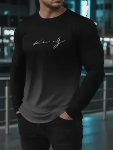 The 2025 new style fashion men's gradient Long Sleeves crew neck Fitted sweatshirt adopts a novel 3D printed Graphic letter printing design, which is suitable for daily wear.