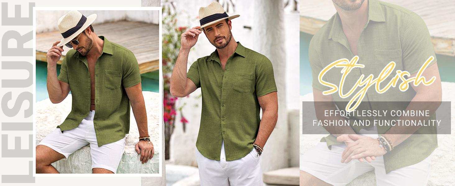 COOFANDY Mens Button Down Short Sleeve Shirt Casual Shirts Summer Beach Textured Shirts with Pocket