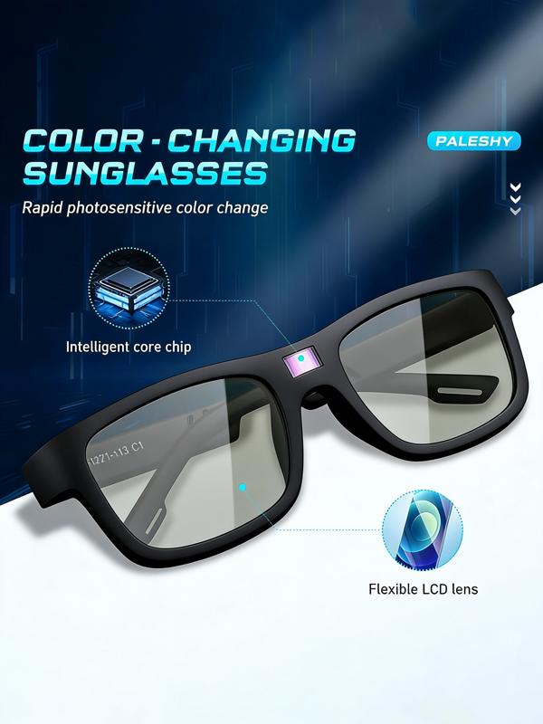 Paleshy Ultra-Light Smart Polarized Sunglasses 0.1-Second Color-Shift Photochromic Square Glasses for Men Women UV Blocking Outdoor Safety Eyewear with Rapid Lenses