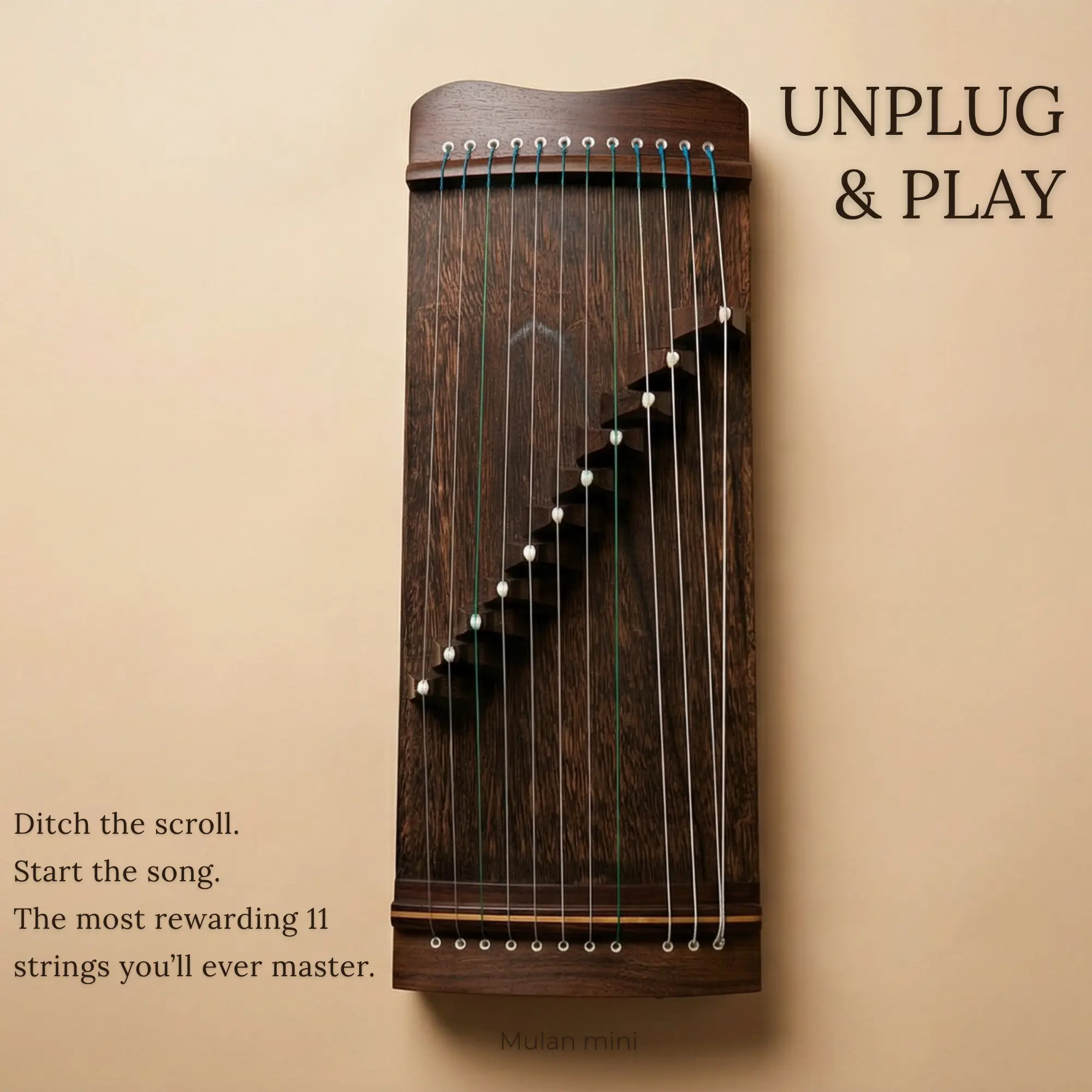 EastEcho Mulan 11-String Wooden Mini Portable Guzheng, 20" (50cm) Chinese Zither, Travel Instrument Kit for Adult Beginners, Zen Meditation Stress Relief Gift, Easier to Learn Than Harp, Guitar, Violin, Keyboard