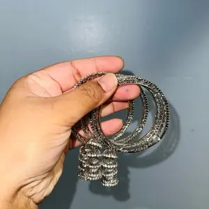 Silver Bangels 4 Piece Set - Classic Silver Material with Elegant Design for Everyday Wear and Special Occasions