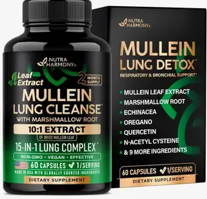 Mullein Lung Detox - Mullein Leaf 10:1 Extract - Marshmallow Root | Echinacea | Oregano | Quercetin | NAC - 15-in-1 Lung Support & Cleanse for Smokers Supplement - Made in USA - As Drops - 60 Capsules