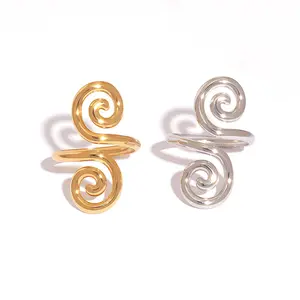 luck jewelry Swirl Open Ring for Women | Abstract Hollow Design | Stainless Steel | Minimalist Statement  | Adjustable Fit