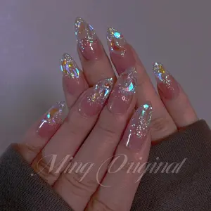 Super glittery Aurora gem crystal Nail press on, Fake nails, Aura ombre nail