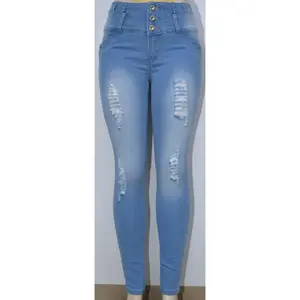 USC-F017 Sexy Rhonda Butt Lifter Levante Cola Jeans High Rise Tummy Control Distressed Waist Leg Ripped