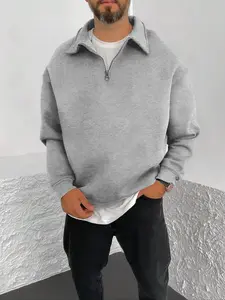 Men's Solid Color Drop Shoulder Half Zip Sweatshirt, Regular Fit Casual Long Sleeve Collared Pullover for Fall & Winter, Valentine's Day Gift for Men, Men's Clothes for Daily Wear, Menswear