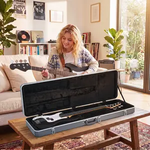 Ktaxon High-Grade Electric Bass Guitar Hard Case - Grayish Blue ABS Molded, Plush Lined, Large Accessory Storage, Sturdy Chrome Latches, Molded Handle