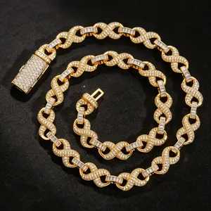 18K Gold Plated Moissanite Infinity 10mm Cuban Chain Necklace Miami Italy Mexico Inspired Hip Hop Trendy Aesthetic Affordable Jewelry for Women Men Gift