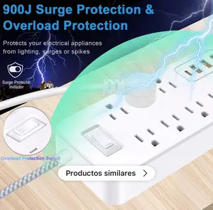 4Ft Extension Cord Poer Strip whit 8 Outlets & 4 USB Ports - Overload Protection Flat Plug Power Strip