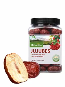 NatureBliss Premium Jujube Dates, Sun Dried Dates Fruit Snacks, Chinese Red Dates (Hong Zao), No Added Sugar, Non-GMO, Sweet Dried Jujube Fruit for Salad，Brewing Tea, Soup, Baking, Oatmeal, Large-size Jujubes (16 OZ / Pack of 1)