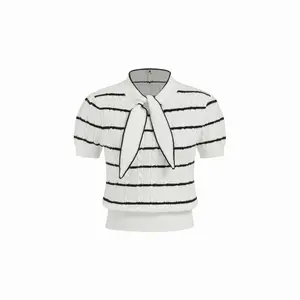 Cider Cable Knit Striped Knotted Short Sleeve Top SummerWins Dealsforyou