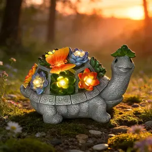 7 Inch Solar Turtle Garden Statue with Butterfly, Succulent & LED Lights, Lawn Ornament for Yard Patio Porch Balcony, Outdoor Decor Figurine - Gifts for Mom Grandma Women