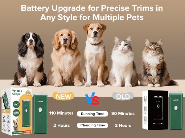 Pet Clippers for Dog Hair Grooming Low Noise, Rechargeable Cordless Cat Shaver with Ceramic Blade,Portable Pet Hair Trimmer for Matted & Long Hair